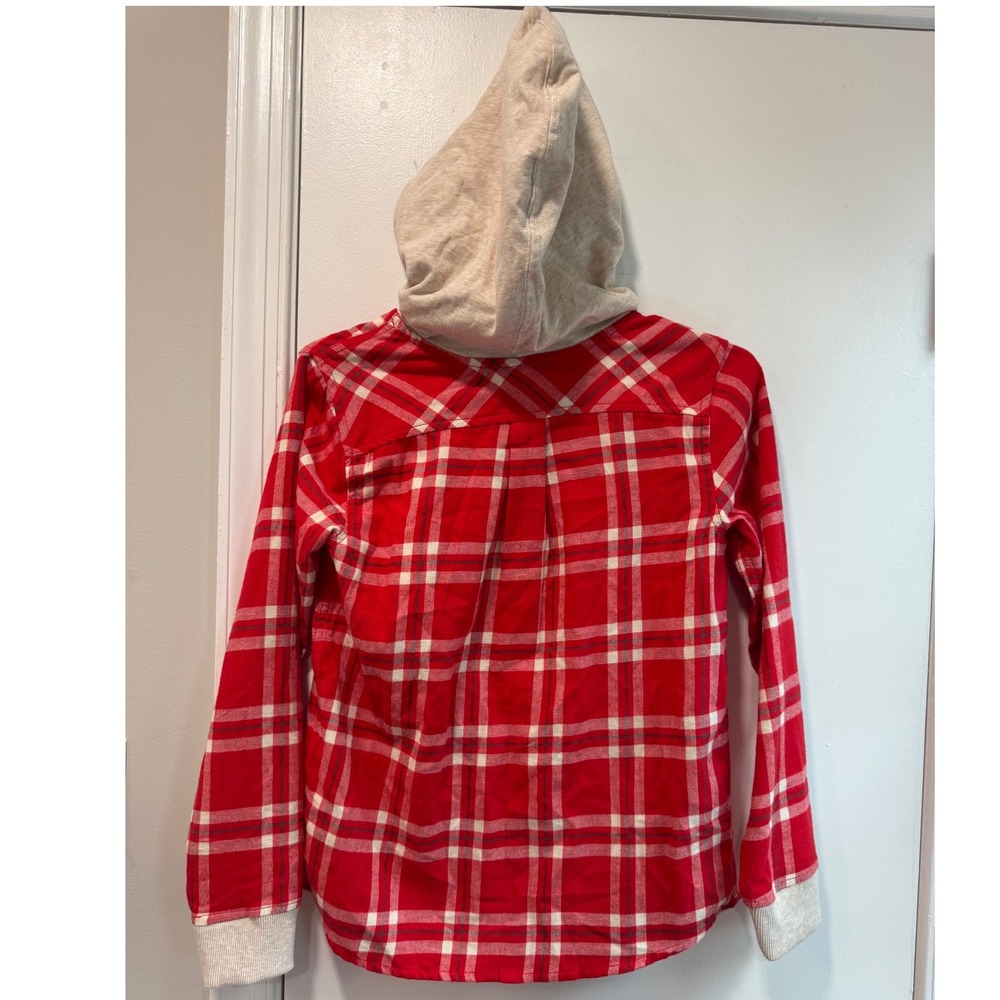 Hanna Andersson Kids Red Plaid Hooded Flannel Shirt Button Up Size 10 140cm - Picture 3 of 6